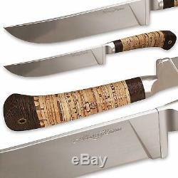 BBQ Chef Knife Stainless Steel Blade Birchbark Handle Hand Forged Cutting Food