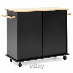 BCP Utility Kitchen Cart with Storage Cabinets, Handles, Cutting Board Black