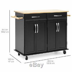BCP Utility Kitchen Cart with Storage Cabinets, Handles, Cutting Board Black