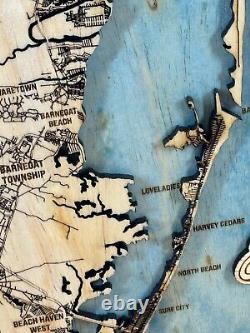 Barnegat Bay New Jersey Two Layer Laser Cut Wood Map Framed 14x22