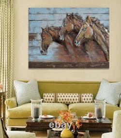 Best price custom oil painting wood garden Horses outdoor decor 3d metal art cut