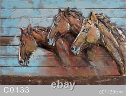 Best price custom oil painting wood garden Horses outdoor decor 3d metal art cut