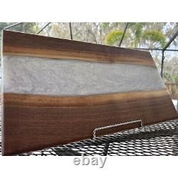 Black Walnut Wood W Epoxy Resin River Double Sided White/Purple Cutting Board