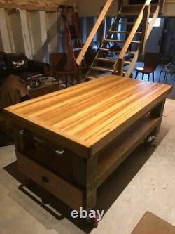 Butcher Block Island Kitchen Counter Cart Rolling Storage Wood Table Cutting New