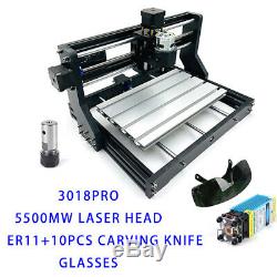 CNC 3018pro Router Metal Wood Cutting Engraving Machine with 5500mW Laser Head