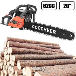 COOCHEER 62CC 20'' Gasoline Chainsaw Powered Wood Cutting Engine Gas Chain Saw