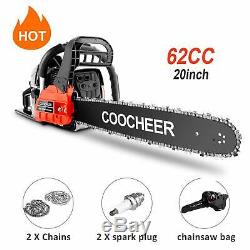 COOCHEER 62cc Gasoline Powered Chainsaw 20 Bar Engine Wood Cutting 2 Cycle