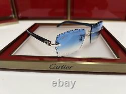 Cartier C Decor Sunglasses Blue Wood 2022 Custom Diamond Cut Lenses Sky Blue