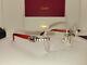 Cartier Iced Out C Decor Red Wood Sunglasses Diamond Cut Clear Lens