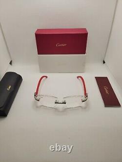 Cartier Iced Out C Decor Red Wood Sunglasses Diamond Cut Clear Lens