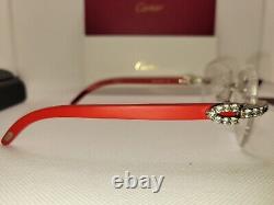 Cartier Iced Out C Decor Red Wood Sunglasses Diamond Cut Clear Lens