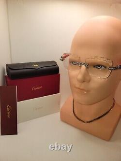 Cartier Iced Out C Decor Red Wood Sunglasses Diamond Cut Clear Lens