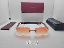 Cartier Wood C-Decor Rimless Sunglasses Orange Diamond Cut Lens Ct0046S