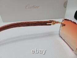 Cartier Wood C-Decor Rimless Sunglasses Orange Diamond Cut Lens Ct0046S