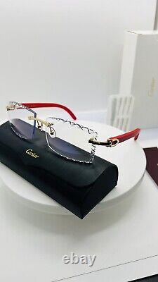 Cartier cut lenses Red Wood Frame Gold, Customized Sets for Genuine Cartier