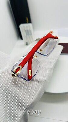 Cartier cut lenses Red Wood Frame Gold, Customized Sets for Genuine Cartier