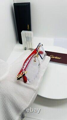 Cartier cut lenses Red Wood Frame Gold, Customized Sets for Genuine Cartier