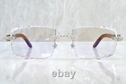 Cartier rimless Wood bubinga sunglasses glasses c decor Diamond cut Flooded