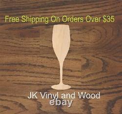 Champagne Glass, Wine Laser Cut Wood, Wood Cutout, Craft Wood, A227