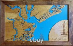 Charleston, SC Coastal Map Laser Cut Wood Map Wall Art Made to Order