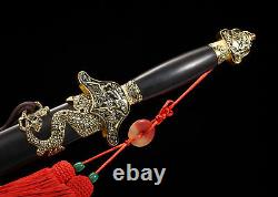 Chinese Folded Steel Gold Crane Ebony Sword Handmade Jian Cut Water Bottles