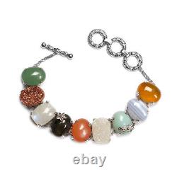 Ct 82.8 925 Silver Bracelet for Women Wood Natural Agate Platinum Plated Size 8