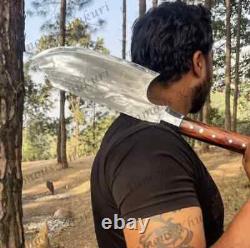 Custom Handmade Carbon Steel Long Wood Cutting Axe Hunting Camping Axe Full Tang