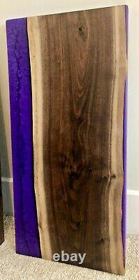 Custom Purple Epoxy Resin Walnut Wood Charcuterie Cheese Cutting Board 23 x 12