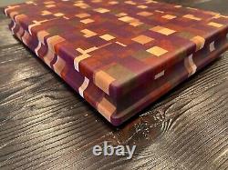 Custom end grain wood cutting board exotic and native wood 14.25W x 10L x 2T