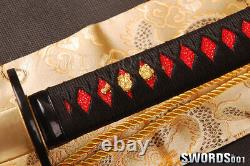 Dark red saya Japanese Samurai Katana clay tempered sharp sword can cut bamboo