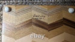 David Levy Handmade Multi Hard Exotic Wood Zig Zag Cutting Board Feet 14x9 USA