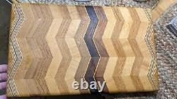 David Levy Handmade Multi Hard Exotic Wood Zig Zag Cutting Board Feet 14x9 USA