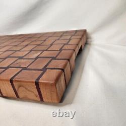 Davo's End Grain Cutting Board Basketweave Hardwood 22x13x2 Rubber Feet Handmade