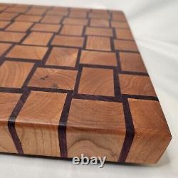 Davo's End Grain Cutting Board Basketweave Hardwood 22x13x2 Rubber Feet Handmade