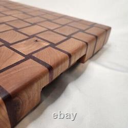 Davo's End Grain Cutting Board Basketweave Hardwood 22x13x2 Rubber Feet Handmade