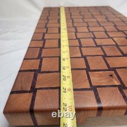 Davo's End Grain Cutting Board Basketweave Hardwood 22x13x2 Rubber Feet Handmade