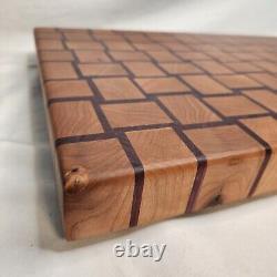 Davo's End Grain Cutting Board Basketweave Hardwood 22x13x2 Rubber Feet Handmade