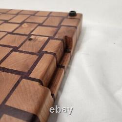 Davo's End Grain Cutting Board Basketweave Hardwood 22x13x2 Rubber Feet Handmade