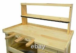 Deluxe Solid Wooden Jeweler's Workbench Set with Tool Storage Organizer Shelf