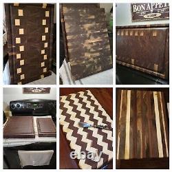 Designer walnut, maple, ash and oak cutting boards with patterned end grain