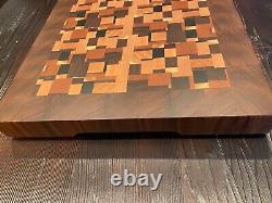 End grain handmade wood cutting board exotic native wood 16.75W x 15L x 1.75T