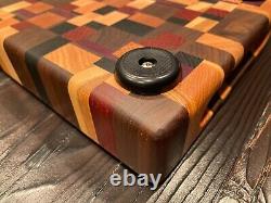 End grain wood cutting board handmade exotic native woods 12.50W x 9.25L x 2