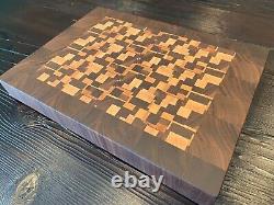 End grain wood cutting board handmade walnut and maple 15W x 11.25L x 1.75T