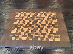 End grain wood cutting board handmade walnut and maple 15W x 11.25L x 1.75T