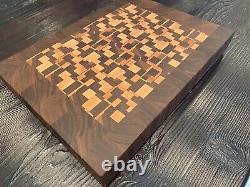 End grain wood cutting board handmade walnut and maple 15W x 11.25L x 1.75T