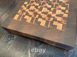 End grain wood cutting board handmade walnut and maple 15W x 11.25L x 1.75T