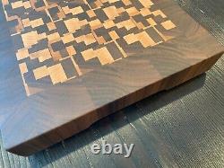 End grain wood cutting board handmade walnut and maple 15W x 11.25L x 1.75T