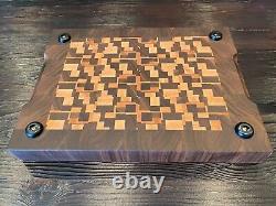 End grain wood cutting board handmade walnut and maple 15W x 11.25L x 1.75T