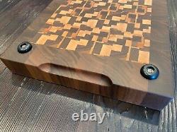 End grain wood cutting board handmade walnut and maple 15W x 11.25L x 1.75T