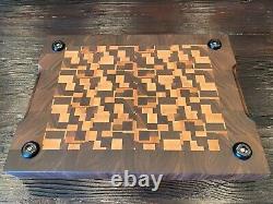 End grain wood cutting board handmade walnut and maple 15W x 11.25L x 1.75T